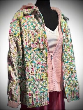 Life Style 2X Jacket Vintage Quilted Multicolor Textured Blazer Shaket Button Up